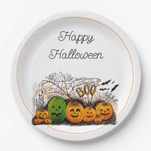 Jack-O-Lantern opstelling Papieren Bordje (Voorkant)