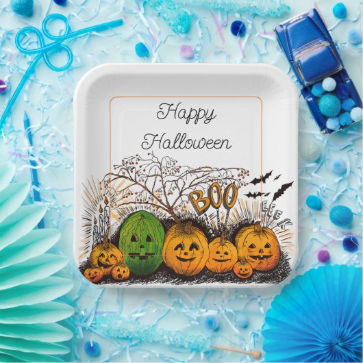 Jack-O-Lantern opstelling Papieren Bordje (Feest)