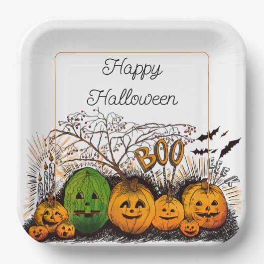 Jack-O-Lantern opstelling Papieren Bordje (Voorkant)