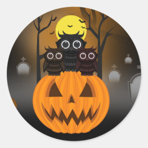 Jack O lantern & Owls Ronde Sticker