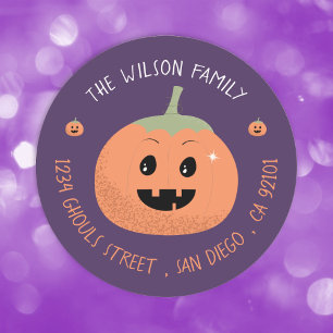Jack-O-Lantern Paarse Halloween Envelop Afdichting Ronde Sticker