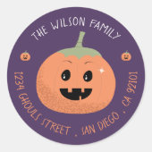 Jack-O-Lantern Paarse Halloween Envelop Afdichting Ronde Sticker (Voorkant)