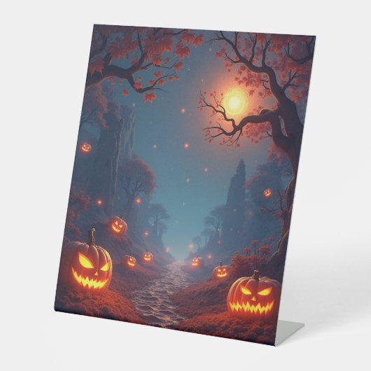 Jack o lantern pad reclamebord met voetstuk (Voorkant)