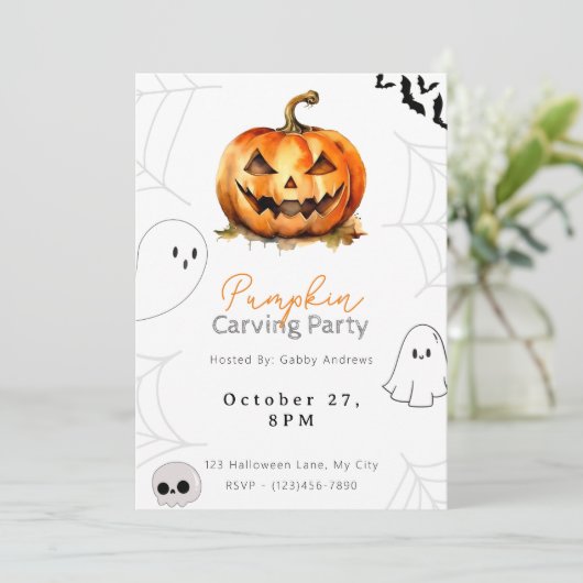Jack-O' Lantern Pompoen Carving Party Kaart (Staand voorkant)