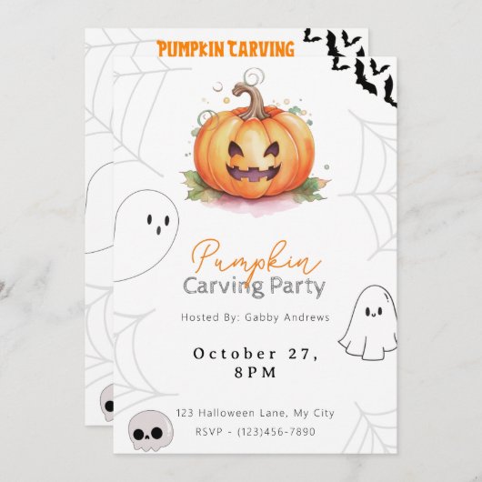 Jack-O' Lantern Pompoen Carving Party Kaart (Voorkant / Achterkant)