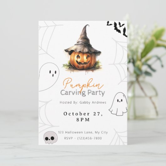 Jack-O' Lantern Pompoen Carving Party Kaart (Staand voorkant)