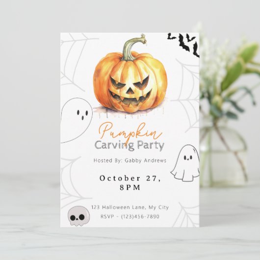 Jack-O' Lantern Pompoen Carving Party Kaart (Staand voorkant)