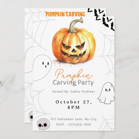 Jack-O' Lantern Pompoen Carving Party Kaart (Voorkant / Achterkant)