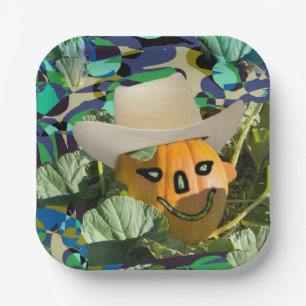 Jack-o-lantern pompoen cowboy pet Halloween gezich Papieren Bordje