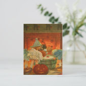Jack O Lantern Pompoen Drijven Appel Zwarte Kat Briefkaart (Staand voorkant)