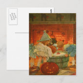 Jack O Lantern Pompoen Drijven Appel Zwarte Kat Briefkaart (Voorkant / Achterkant)