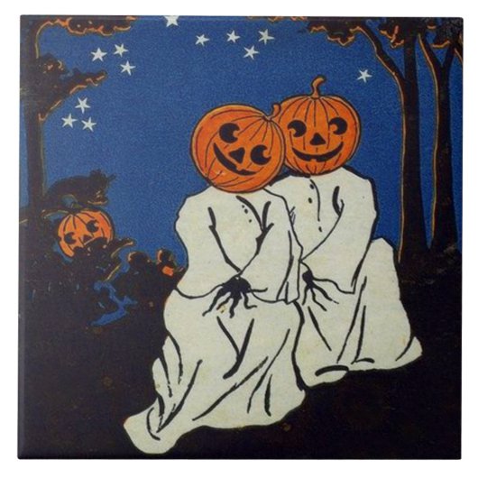 Jack O' Lantern Pompoen Geest Kostuum Tegeltje (Voorkant)