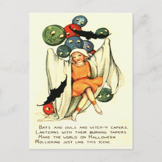Jack O Lantern Pompoen Geest Meisje Briefkaart (Voorkant)