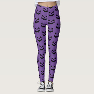 Jack-o-lantern pompoen gezicht Paarse en zwart Leggings