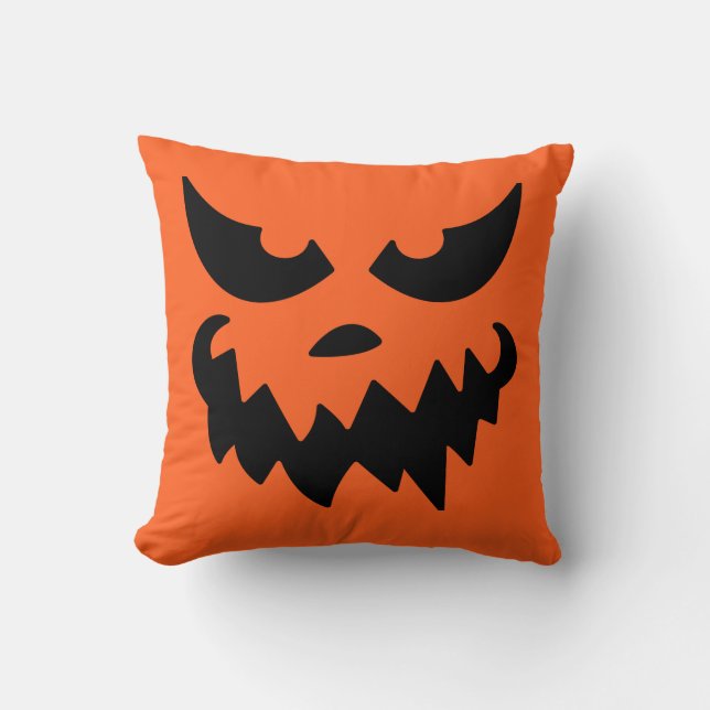 Jack O Lantern Pompoen Gezicht Worp Kussen (Voorkant)