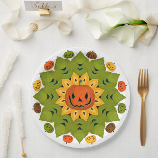 Jack-O-Lantern Pompoen Halloween Bloem Papieren Bordje