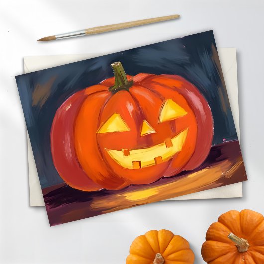 Jack-O-Lantern Pompoen Halloween Watercolor Feestdagenkaart