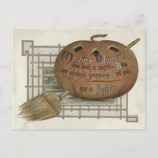 Jack O' Lantern Pompoen Heks bezem Briefkaart (Voorkant)