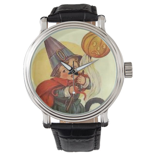 Jack O Lantern Pompoen Heks Maan Horloge (Voorkant)