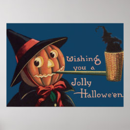 Jack O' Lantern Pompoen Heks Pijp Poster