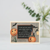Jack O Lantern Pompoen Heks Vleermuis Uil Briefkaart (Staand voorkant)