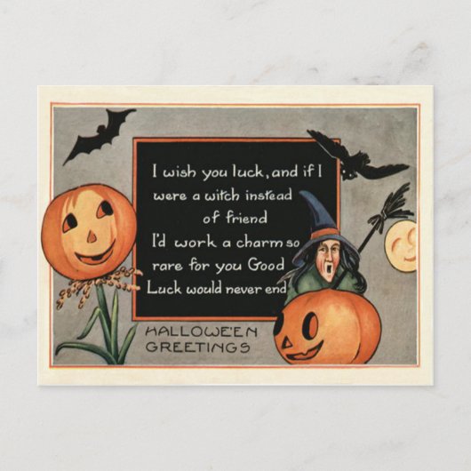 Jack O Lantern Pompoen Heks Vleermuis Uil Briefkaart (Voorkant)