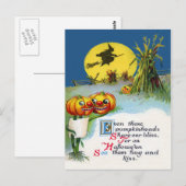 Jack O Lantern Pompoen Heks Volle Maan Hooiopper Briefkaart (Voorkant / Achterkant)