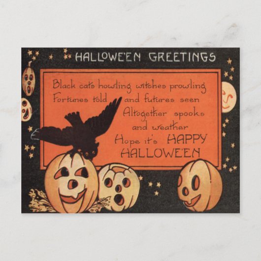 Jack O' Lantern Pompoen Uil Sterren Briefkaart (Voorkant)