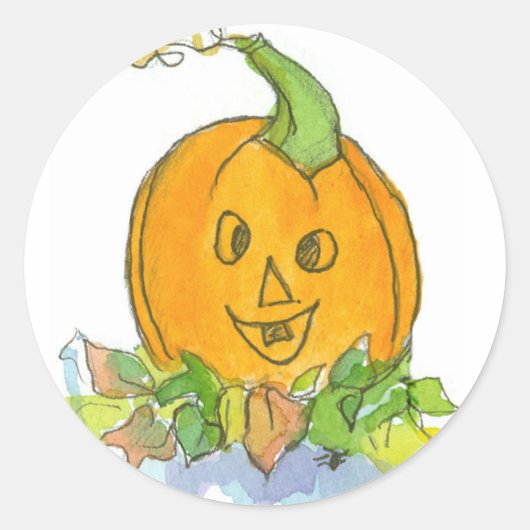 Jack-O-Lantern Pompoen Waterverf Illustratie Ronde Sticker (Voorkant)