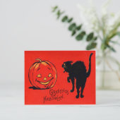 Jack O Lantern Pompoen Zwarte Kat Briefkaart (Staand voorkant)