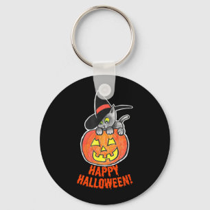 Jack-O-Lantern Pompoen Zwarte Kat Halloween Sleutelhanger