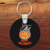 Jack-O-Lantern Pompoen Zwarte Kat Halloween Sleutelhanger (Voorkant)