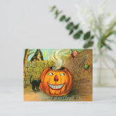 Jack O Lantern Pompoen Zwarte Kat spinnenweb Briefkaart (Staand voorkant)