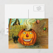 Jack O Lantern Pompoen Zwarte Kat spinnenweb Briefkaart (Voorkant / Achterkant)