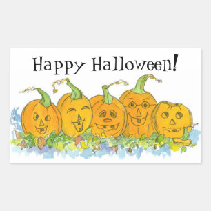 Jack-O-Lantern pompoenen tekenen Happy Halloween Rechthoekige Sticker