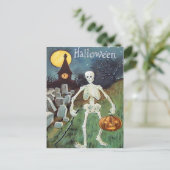 Jack O' Lantern Pompoenskelet Begraafplaats Briefkaart (Staand voorkant)