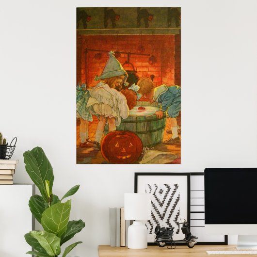 Jack O Lantern Pumpkin Bobbing Apple Black Cat Poster (Thuiskantoor)