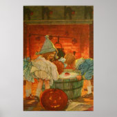 Jack O Lantern Pumpkin Bobbing Apple Black Cat Poster (Voorkant)