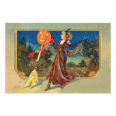 Jack O Lantern Pumpkin Broom Dance Woman Foto Afdruk (Voorkant)