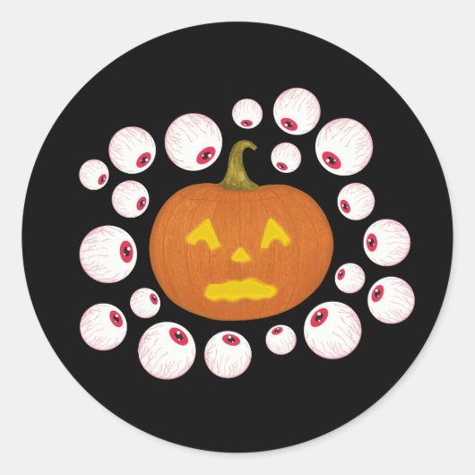 Jack-o-Lantern Pumpkin en oogbollen in het donker Ronde Sticker (Voorkant)
