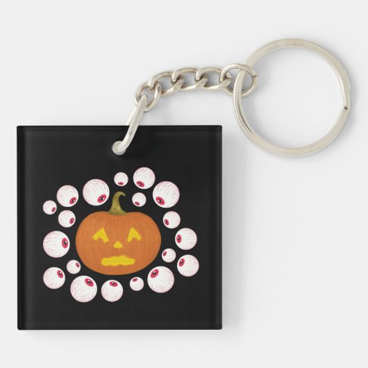 Jack-o-Lantern Pumpkin en oogbollen in het donker Sleutelhanger (Achterkant)
