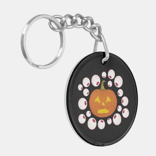 Jack-o-Lantern Pumpkin en oogbollen in het donker Sleutelhanger (Voorkant Links)
