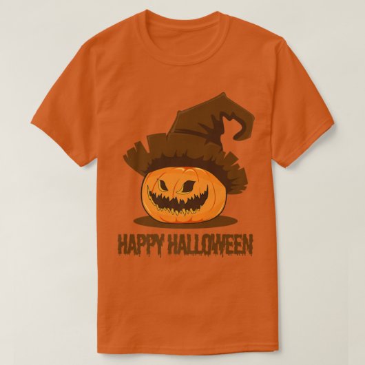 Jack O Lantern Pumpkin Face Happy Halloween Witch T-shirt (Design voorkant)