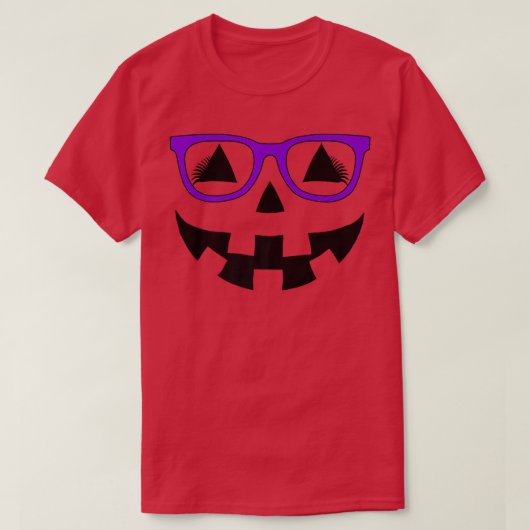 Jack O Lantern Pumpkin Face Paarse Glasses Lashes T-shirt (Design voorkant)