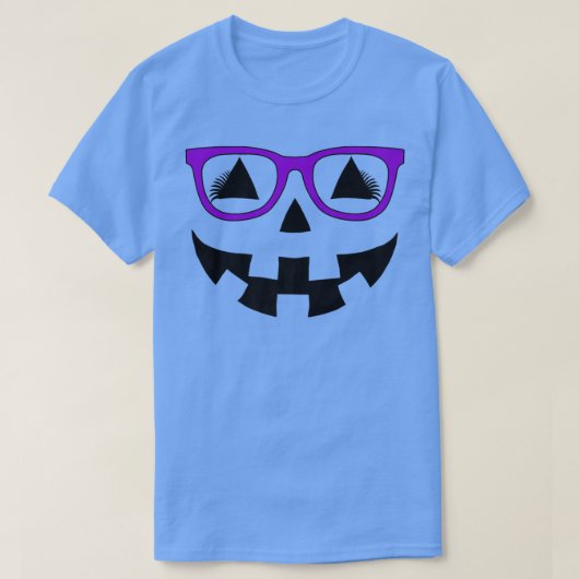 Jack O Lantern Pumpkin Face Paarse Glasses Lashes T-shirt (Design voorkant)