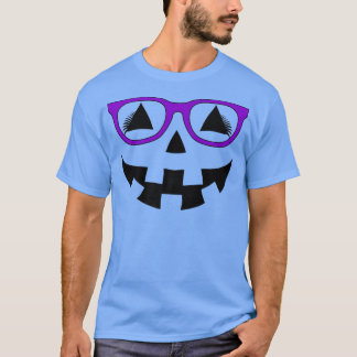 Jack O Lantern Pumpkin Face Paarse Glasses Lashes T-shirt