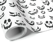Jack O Lantern Pumpkin Face Zwart en Wit Cadeaupapier (Rol Hoek)