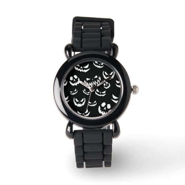 Jack O Lantern Pumpkin Face Zwart en Wit Horloge (Voorkant)