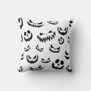 Jack O Lantern Pumpkin Face Zwart en Wit Kussen