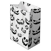 Jack O Lantern Pumpkin Face Zwart en Wit Medium Cadeauzakje (Achterkant Gekanteld)